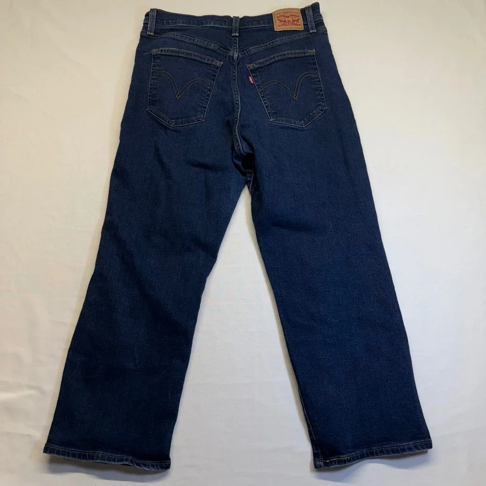 Levi's Ribcage Straight Ankle Distressed Jeans Dark Wash 31 Crop Wide Leg‎ Women